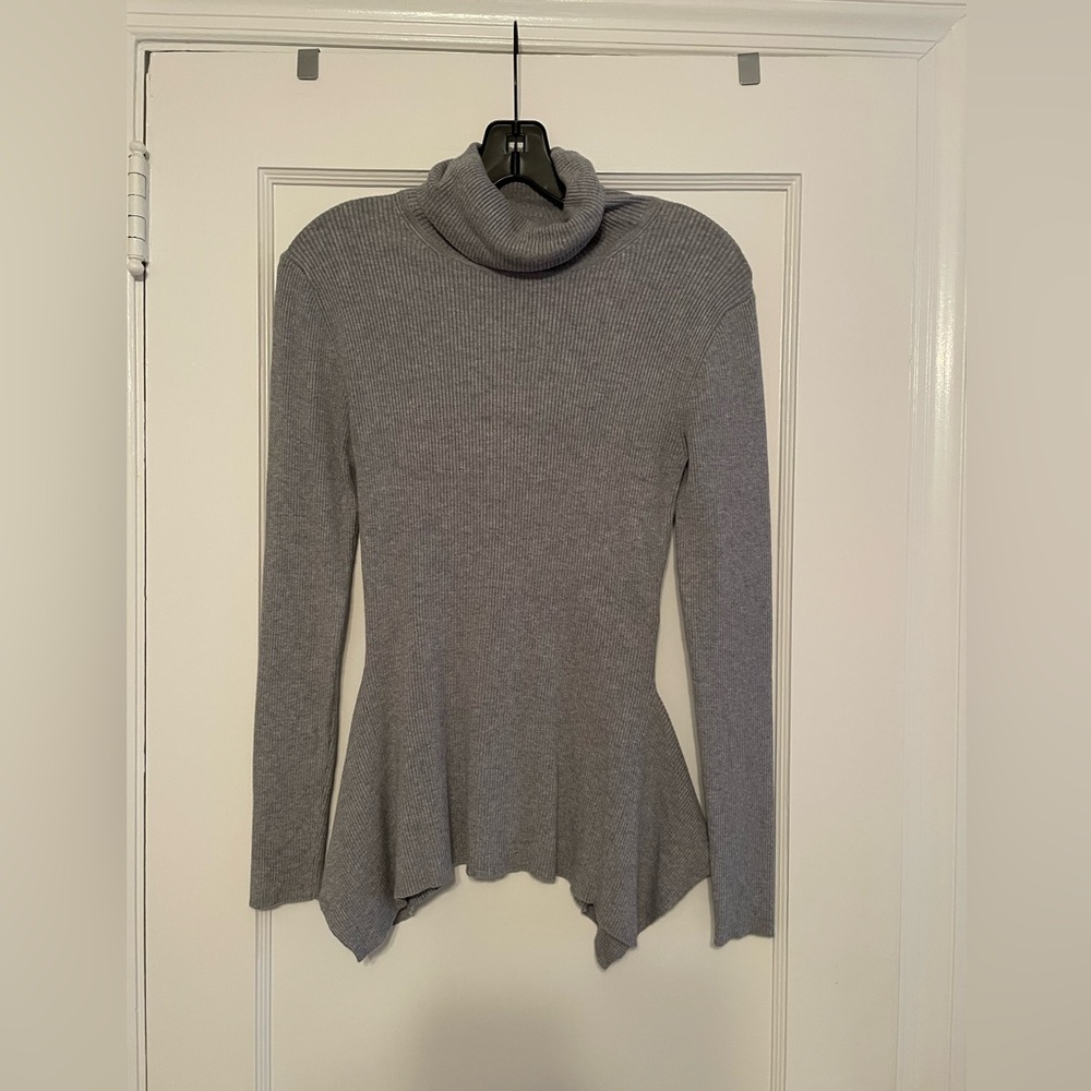 Michael Kors Gray Ribbed Turtleneck Knit Top